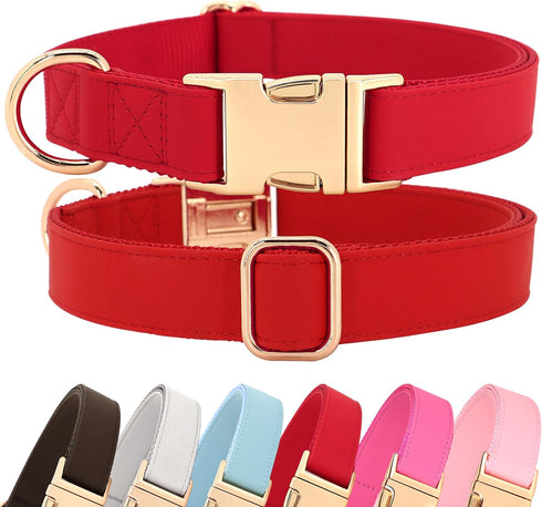 PET ARTIST Soft & Comfy Girl Dog Collars, Classic Christmas Red Leather for Medium Dogs, Durable Nylon with Quick