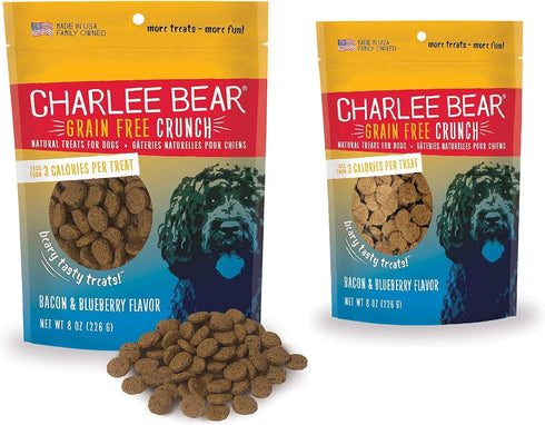Charlee Bear Crunch Bacon & Blueberry Flavor Dog Treat and Snack (2 Pack) - 8 oz Each