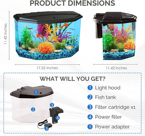 Koller Products 3-Gallon 4 Plastic Aquarium Starter Kit with Colors LED Lighting and Complete Filtration, Ideal for a