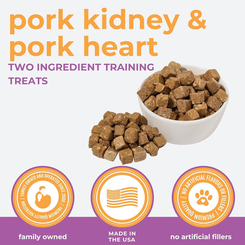 2.5 oz Momentum Carnivore Nutrition Freeze-Dried Pork Training Bites Two Ingredients-Pork Kidney and Heart, Grain-Free