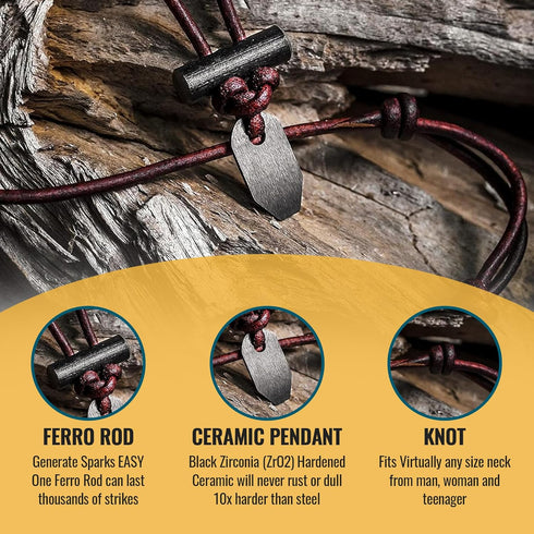 Wazoo The Bushcraft Fire Starter Necklace - USA Handcrafted Survival Necklace for Men