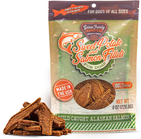 Gaines Family Farmstead Sweet Potato & Salmon Fillets for Dogs, All-Natural, Grain-Free, Healthy Treats, 8 oz Made in