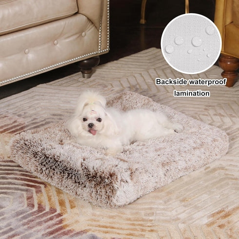 Waterproof Dog Crate Bed 17"x12" Brown, Plush Dog Bed with Removable Washable Cover for Small Dogs
