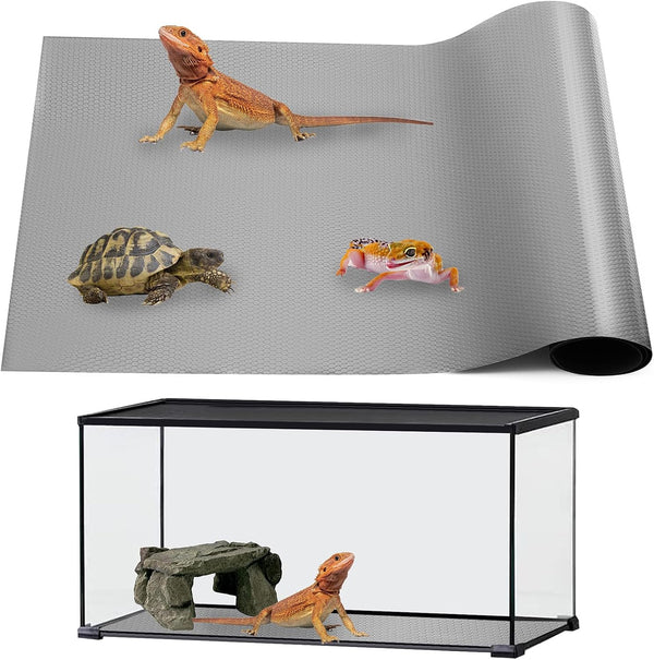 Bearded Dragon Tank Accessories, Reptile Mat for Leopard Gecko, Non-Adhesive Substrate Liner (18"x36" Grey)