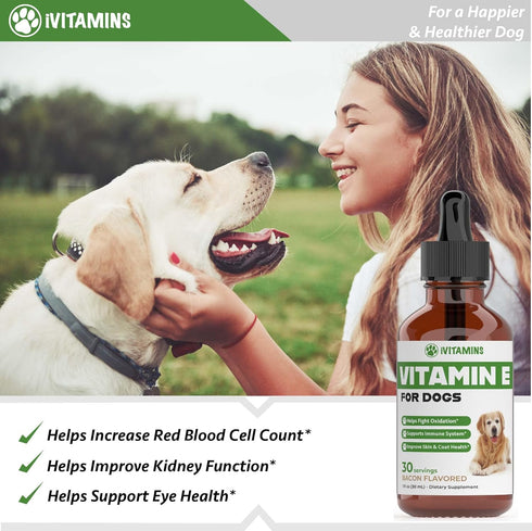 Vitamin E Supplement for Dogs | Dog Immune Support | 1 fl oz | Vitamin E Oil Dog | Dog Vitamins E | Canine Vitamin E