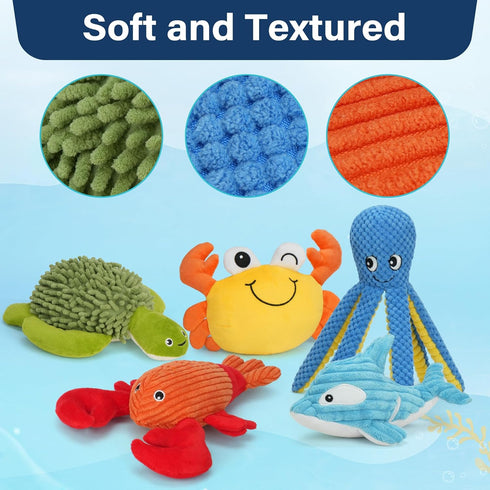 5 Pack, Prime Pets Dog Toys, Plush Crinkle Squeaky Dog Toys, Durable Stuffed Pet Toy for Small Medium Large Breeds