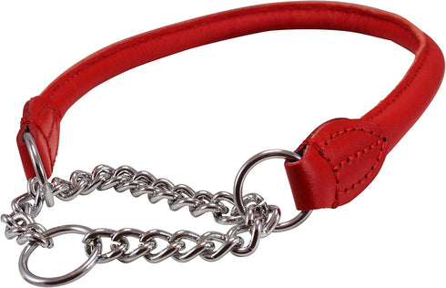 Rolled Genuine Leather Martingale Dog Collar Choker - Red, 7 Sizes (#7 - Neck Circumf. 17.5"-19.5")