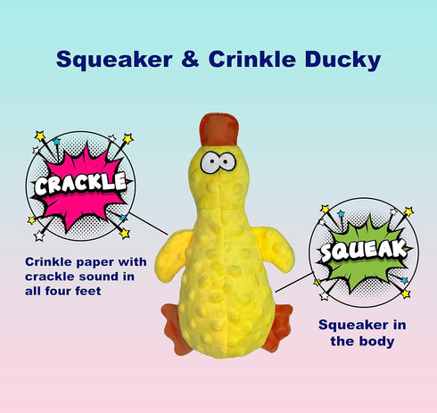 Squeaky Dog Toys for Small, Medium, and Large Breeds, Tough Durable Soft Crinkle Plush Puppy Toys (Octopus+Ducky) 2 Pack