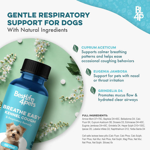 Kennel Cough Treatment & Dog Nasal Congestion Relief, Natural Dog Cough Suppressant, 400 Small Pills