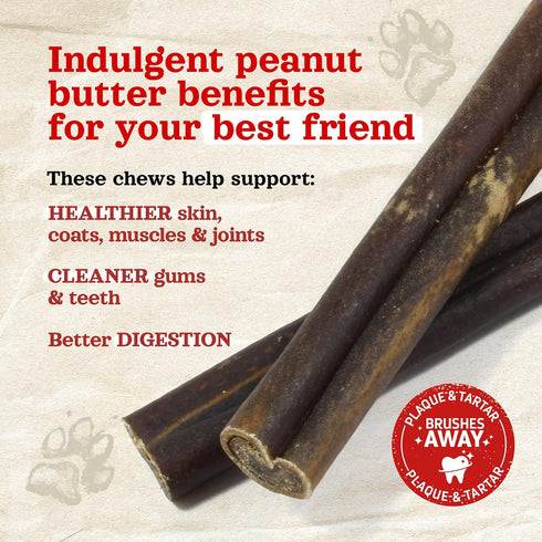 Natural Farm Peanut Butter Flavor Collagen Sticks for Dogs (12 Inch, 12 Pack) - Rawhide Alternative Chews with
