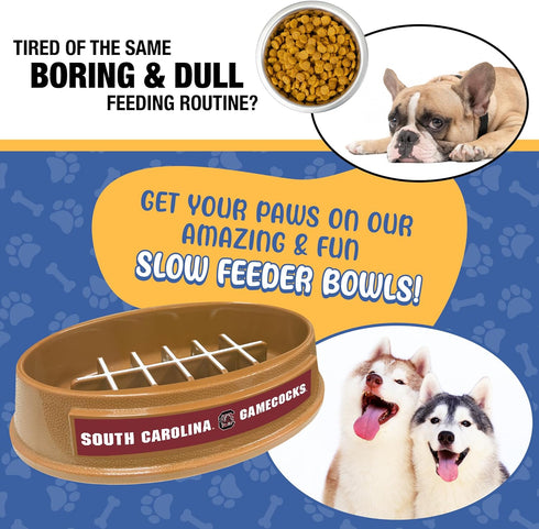 NCAA Super-Bowl - South Carolina Gamecocks Slow Feeder Dog Bowl. Football Design Slow Feeding Cat Bowl for Healthy Digestion. Non-Slip Pet Bowl for Large & Small Dogs & Cats