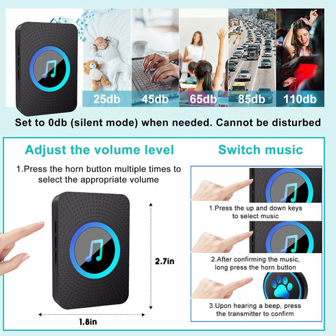 Yoiilifee 1000 IP65 60 (1Black) Dog Door Bell for Potty Training, Smart Wireless Doggie Doorbell to Go Outside, Feet