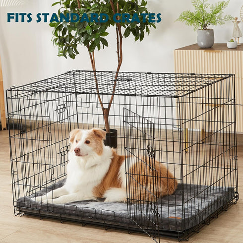 Memory Foam Dog Crate Pad - XL Mat for 42-inch Dog Crates with Removable Washable Cover and Waterproof Lining (Grey)