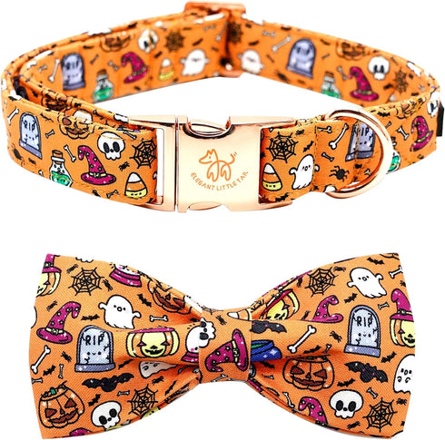 Elegant Little Tail Dog Collar, Fall Pumpkin Holiday Pet Collar, Adjustable Halloween Bow Collar for Large Dogs