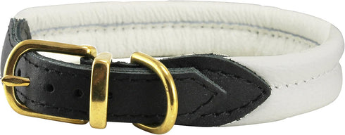 White Soft Genuine Rolled Leather Dog Collar, Brass Hardware, 12.5"-14" Neck Circumference