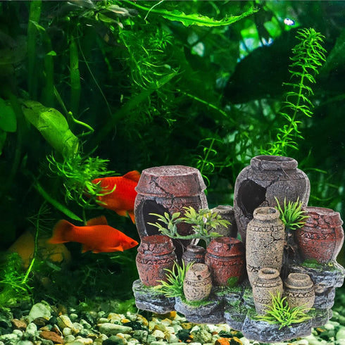Saim Aquarium Decorations, Artificial Antique Barrels Crafts for Fish Tank Ornament.