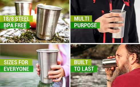 Stainless Steel 10 oz Cups Tumbler (4 Pack) - Stackable Durable Metal Drinking Glasses
