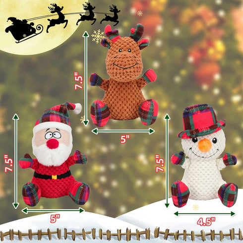 Rypet 3 Pack Dog Christmas Toys, Interactive Durable Stuffed Plush Toys for Medium Small Dogs