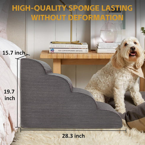 Curved Dog Stairs Ramp for High Beds, 4-Step for Small Dogs and Cats, Removable Washable Pet Stairs, Non-Slip Indoor