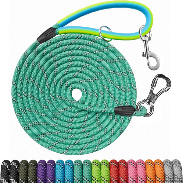 NTR 30FT Long Dog Leash, Check Cord with 2 Swivel Hooks and Soft Rubber Handle for Small Medium Large Dogs