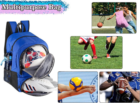 Youth Soccer Bag - Soccer Backpack for Football, Volleyball, Basketball with Ball Compartment and Holder