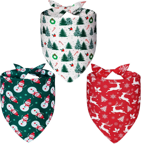 Agroon Christmas Dog Bandanas XLarge 3PCS, 6 Pattern Holiday Scarf for Boy and