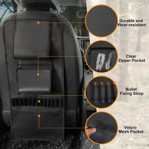 MYDAYS 2 Pack Seat Back Gun Rack - Camo Front Seat Gun Organizer with Bullet Pocket for Hunting Rifles/Shotguns