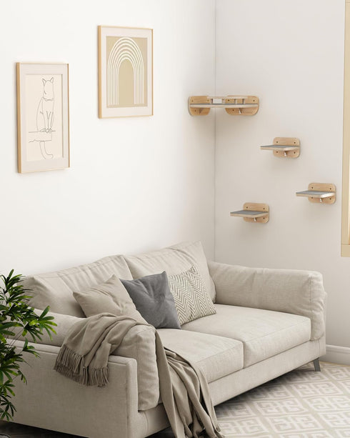 3 22 Lbs Megidok Cat Wall Furniture Corner Climbing Shelf Perches, Cat Bed Wall Mounted with Wide Steps,Modern Floating