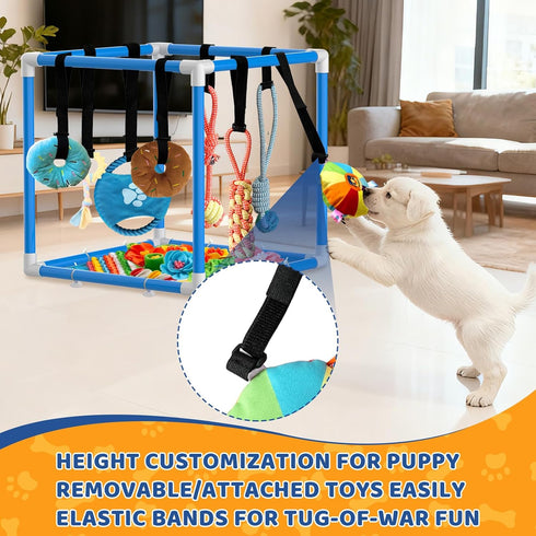 8 (Blue,19.6 19.6 19.6 inch) Puppy Play Gym with Snuffle Mat & Hanging Toys Indoor Play Gym Interactive Dog Toys