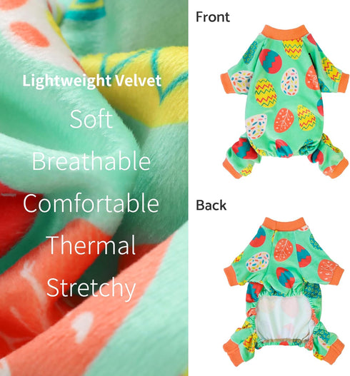 Fitwarm Easter Egg Dog Pajamas, Holiday Clothes for Small Dogs, Lightweight Velvet Pet Outfit (Light Green, Orange,