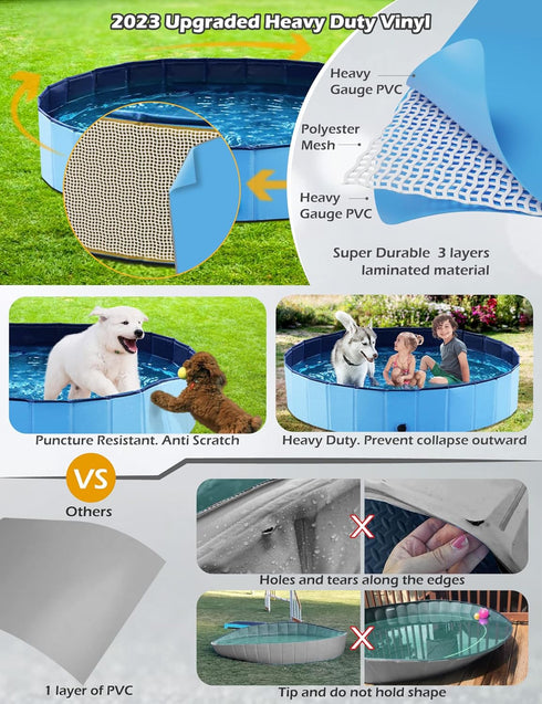 Swimming 63" Jasonwell Foldable Dog Pool Collapsible Hard Plastic Pool Portable Kiddie & Pet Pool Doggie Wading Bath