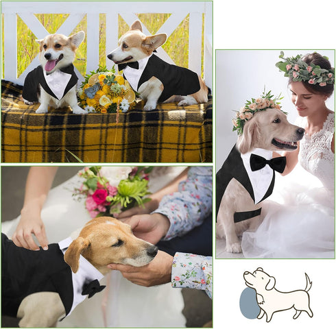 Weewooday Large Dog Tuxedo and Bandana Set, Formal Wedding Party Suit with Bow Tie Shirt for Christmas Halloween