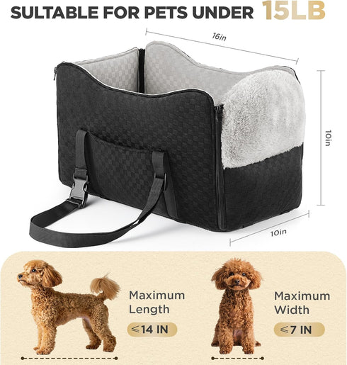 15 lbs BONTHEE Center Console Dog Car Seat for Small Dogs- Anti-Collapse Design with Soft Plush & Sturdy Support Board