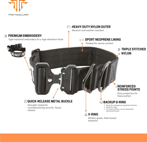 DO NOT PET Nylon Collar, 2 Inch for Small, Medium, Large Dogs, Neoprene Padded Inside, Black, Medium