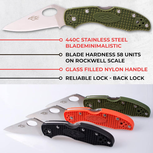GANZO Firebird F759M Pocket Folding Knife, 440C Stainless Steel Blade, Anti-Slip Handle with Clip, Green