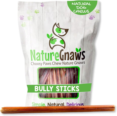 Nature Gnaws Large Bully Sticks for Dogs - 11-12" (10 Count) - Thick, Long Lasting Chews for Aggressive Chewers and
