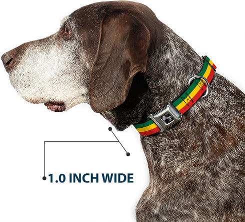 Buckle-Down Rasta Dog Collar - 1" Wide - Fits 15-26" Neck - Large Seatbelt Buckle