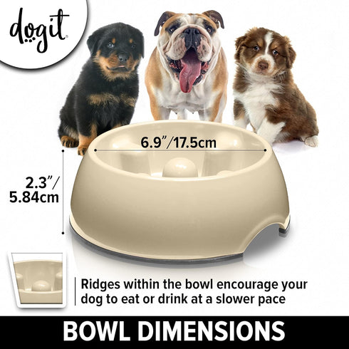 Dogit Dog Bowl Slow Feeder for Wet or Dry Food, Go Slow Anti-Gulping Dish, White, Size S