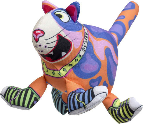 FUZZU Durable Dog Toy with Squeaker, Floppy Tough Chew Toy, That Sneaky Cat! - Medium