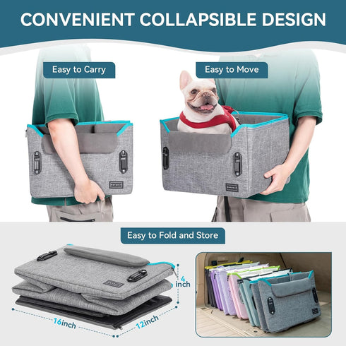 PETSFIT Dog Car Seats for Small Dogs Patented Safety Buckles Safety Tether Foldable Travel Dog Booster Car Seat Reduces