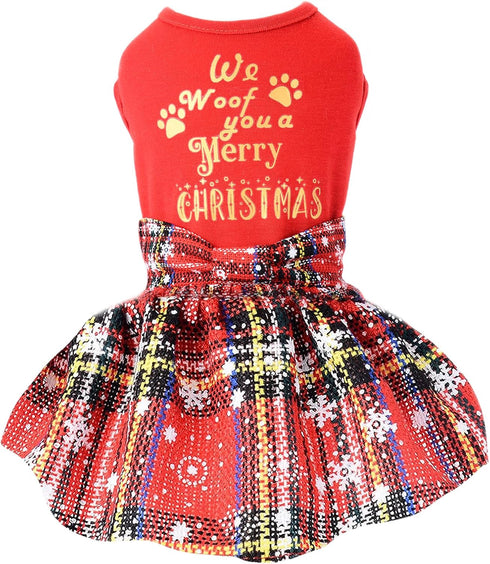 Dog Christmas Outfit, Dresses for Medium Dogs, XXS Puppy Clothes, Holiday Pet Dress, Red, XXS Doggie Costume