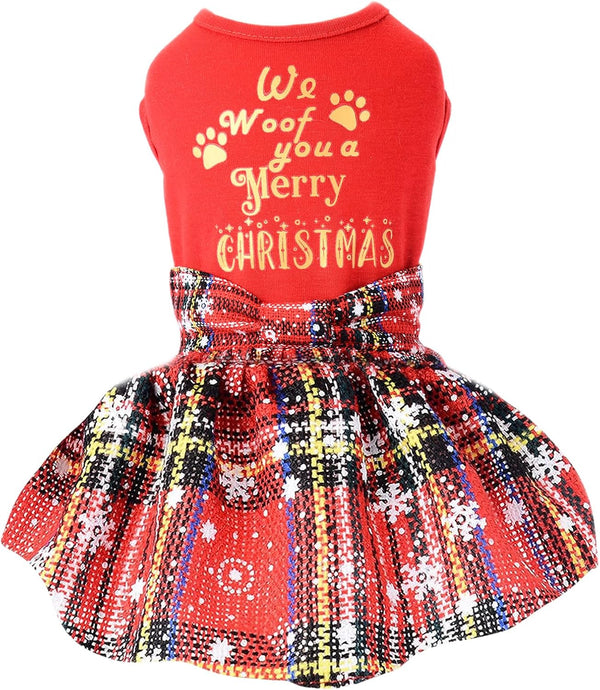 Dog Christmas Outfit, Dresses for Medium Dogs, XXS Puppy Clothes, Holiday Pet Dress, Red, XXS Doggie Costume