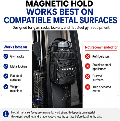 Generic 40oz), Magnetic Gym Bag for Men & Women Small Gym Bag with Rack Attachment, Water Bottle Holder (Up to Compact