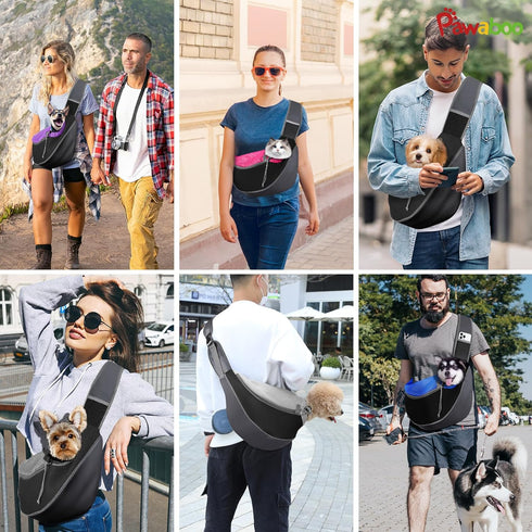 Pawaboo Dog Sling Carrier, Hand Free Breathable Mesh Bag for Puppy Cat, Drawstring Dog Papoose with Adjustable Strap