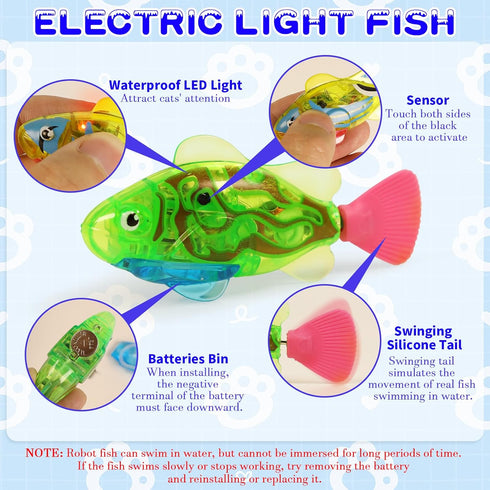 3 Swimming Swimming uniro Cat Pool Toy with Fishes - LED Fish Toys for Cats Robo Fish with Flashing Lights- Foldable
