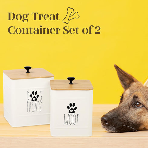 PERFNIQUE Dog Treat Container, Set of 2 Airtight Dog Treat Jars for Kitchen Counter, Pet Storage Canister