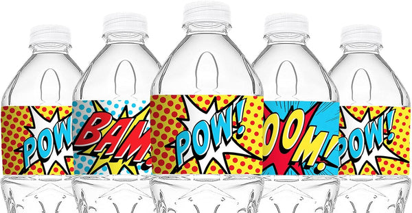 Superhero Red Bottle Wraps, 20 Superhero Water Bottle Labels, Superhero Decorations, Made in The USA