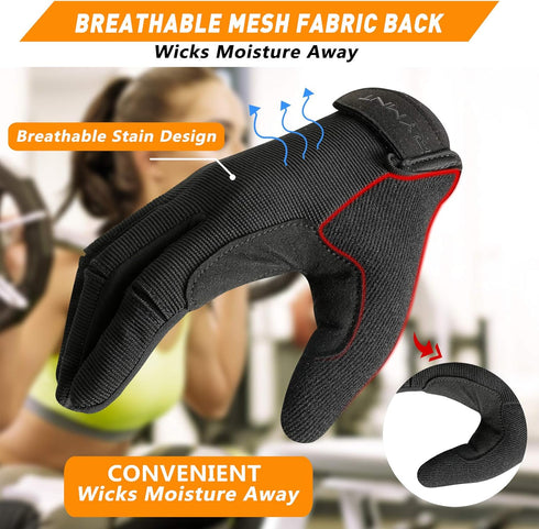 Full Fingers Workout Gloves for Women & Men - Gym Gloves with Extra Grip Foam Padding & Anti-Slip for Fitness, Training