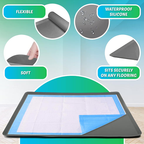 28 34 TidyFriend Dog Pee Pad Holder Tray Fits for x Wee Wee Pee Pads - Stable Grip, Raised Edges, Quick-Wipe Silicone