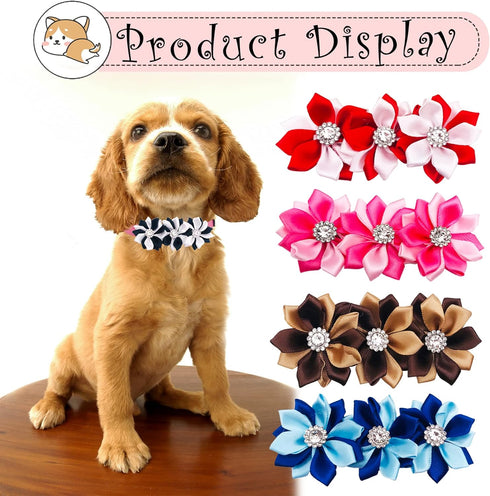 10 Pcs 4.4" Flowers Small Dogs Collar Charms, Multi-Color Slides Bow Ties Rhinestones for Pet Wedding Birthday